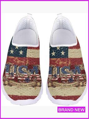 Patriotic Flag Print Mesh Walking Sneakers Lightweight Running Shoes